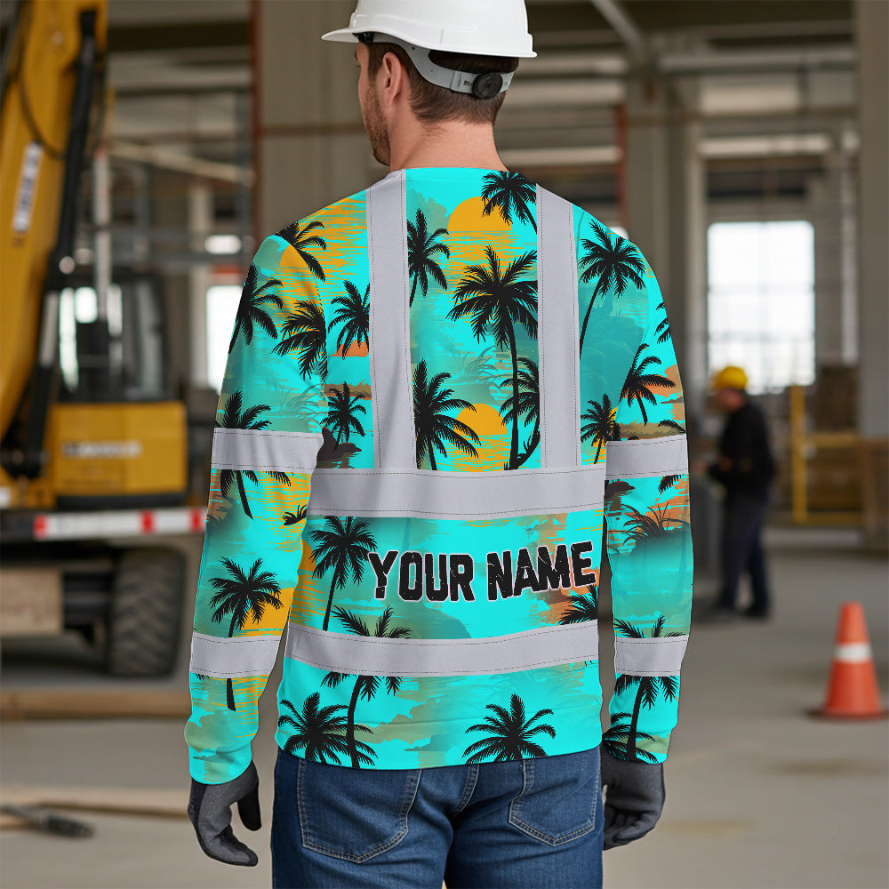Hi Vis Long Sleeve Shirt Reflective Tapes Blue Neon Flowers Custom Name