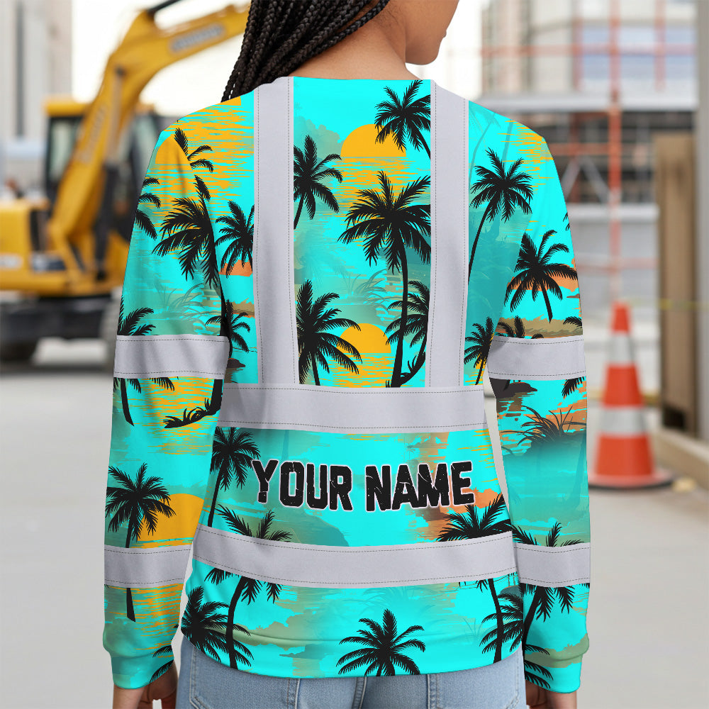 Hi Vis Long Sleeve Shirt Reflective Tapes Blue Neon Flowers Custom Name