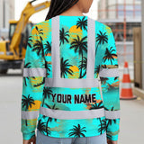 Hi Vis Long Sleeve Shirt Reflective Tapes Blue Neon Flowers Custom Name