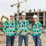 Hi Vis Long Sleeve Shirt Reflective Tapes Blue Neon Flowers Custom Name
