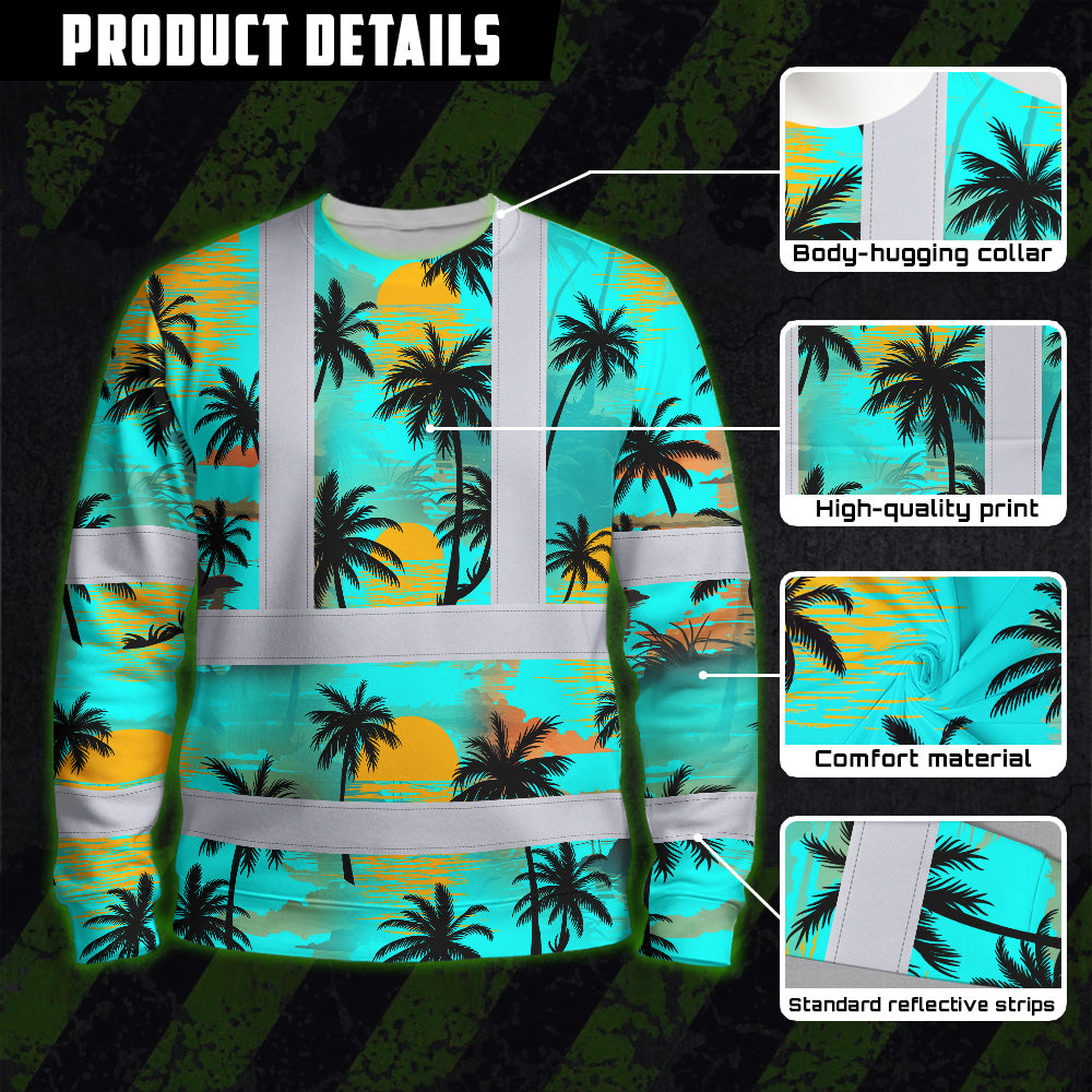 Hi Vis Long Sleeve Shirt Reflective Tapes Blue Neon Flowers Custom Name