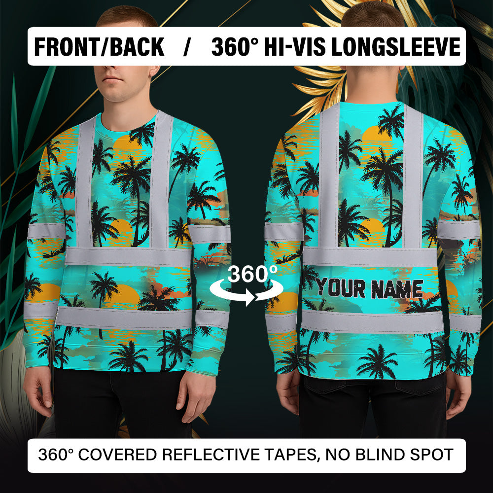 Hi Vis Long Sleeve Shirt Reflective Tapes Blue Neon Flowers Custom Name