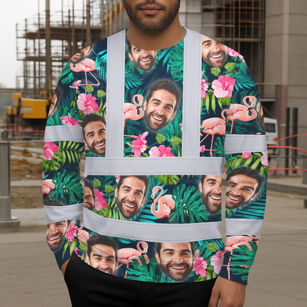 Hi Vis Long Sleeve Shirt Reflective Tapes Pink And Green 2 Custom Name And Photo Safety Workwear For Workers, Truckers, Operators