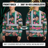 Hi Vis Long Sleeve Shirt Reflective Tapes Pink And Green 2 Custom Name And Photo Safety Workwear For Workers, Truckers, Operators