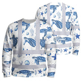Hi Vis Long Sleeve Shirt Reflective Tapes Blue Flowers Turtle 2 Custom Name Safety Workwear For Workers, Truckers, Operators, Company
