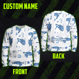 Hi Vis Long Sleeve Shirt Reflective Tapes Blue Flowers Turtle 2 Custom Name Safety Workwear For Workers, Truckers, Operators, Company