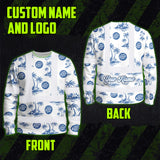 Hi Vis Long Sleeve Shirt Reflective Tapes Dark Blue And White Flowers Custom Name And Logo Safety Workwear For Truckers, Company