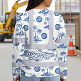 Hi Vis Long Sleeve Shirt Reflective Tapes Dark Blue And White Flowers Custom Name And Logo Safety Workwear For Truckers, Company