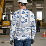 Hi Vis Long Sleeve Shirt Reflective Tapes Dark Blue And White Flowers Custom Name And Logo Safety Workwear For Truckers, Company