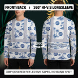 Hi Vis Long Sleeve Shirt Reflective Tapes Dark Blue And White Flowers Custom Name And Logo Safety Workwear For Truckers, Company