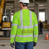 Hi Vis Long Sleeve Shirt Reflective Tapes Green Neon Flowers Custom Name Safety Workwear For Workers, Truckers, Operators