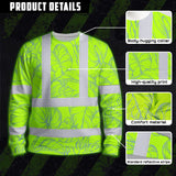 Hi Vis Long Sleeve Shirt Reflective Tapes Green Neon Flowers Custom Name Safety Workwear For Workers, Truckers, Operators