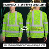 Hi Vis Long Sleeve Shirt Reflective Tapes Green Neon Flowers Custom Name Safety Workwear For Workers, Truckers, Operators