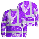 Hi Vis Long Sleeve Shirt Reflective Tapes Violet Neon Flowers Custom Name Safety Workwear For Workers, Truckers, Operators