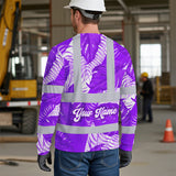 Hi Vis Long Sleeve Shirt Reflective Tapes Violet Neon Flowers Custom Name Safety Workwear For Workers, Truckers, Operators