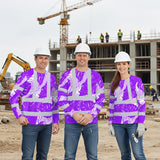 Hi Vis Long Sleeve Shirt Reflective Tapes Violet Neon Flowers Custom Name Safety Workwear For Workers, Truckers, Operators