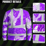 Hi Vis Long Sleeve Shirt Reflective Tapes Violet Neon Flowers Custom Name Safety Workwear For Workers, Truckers, Operators