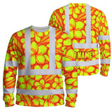 Hi Vis Long Sleeve Shirt Reflective Tapes Orange Neon Lime Plumeria Custom Name Safety Workwear For Workers, Truckers, Operators