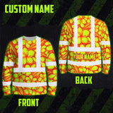 Hi Vis Long Sleeve Shirt Reflective Tapes Orange Neon Lime Plumeria Custom Name Safety Workwear For Workers, Truckers, Operators
