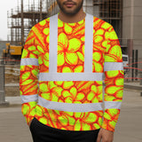 Hi Vis Long Sleeve Shirt Reflective Tapes Orange Neon Lime Plumeria Custom Name Safety Workwear For Workers, Truckers, Operators