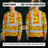 Hi Vis Long Sleeve Shirt Reflective Tapes Orange Neon Lime Plumeria Custom Name Safety Workwear For Workers, Truckers, Operators