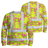 Hi Vis Long Sleeve Shirt Reflective Tapes Pink And Lime Neon Frog Custom Name Safety Workwear For Workers, Truckers, Operators