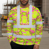 Hi Vis Long Sleeve Shirt Reflective Tapes Pink And Lime Neon Frog Custom Name Safety Workwear For Workers, Truckers, Operators