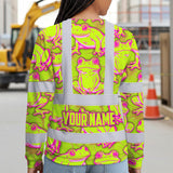 Hi Vis Long Sleeve Shirt Reflective Tapes Pink And Lime Neon Frog Custom Name Safety Workwear For Workers, Truckers, Operators