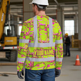 Hi Vis Long Sleeve Shirt Reflective Tapes Pink And Lime Neon Frog Custom Name Safety Workwear For Workers, Truckers, Operators