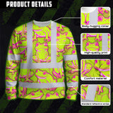 Hi Vis Long Sleeve Shirt Reflective Tapes Pink And Lime Neon Frog Custom Name Safety Workwear For Workers, Truckers, Operators