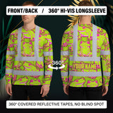 Hi Vis Long Sleeve Shirt Reflective Tapes Pink And Lime Neon Frog Custom Name Safety Workwear For Workers, Truckers, Operators