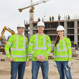 Hi Vis Long Sleeve Shirt Reflective Tapes Lime Neon White 2 Flowers Custom Name Safety Workwear For Workers, Truckers, Operators