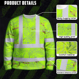 Hi Vis Long Sleeve Shirt Reflective Tapes Lime Neon White 2 Flowers Custom Name Safety Workwear For Workers, Truckers, Operators