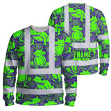 Hi Vis Long Sleeve Shirt Reflective Tapes Green Neon Violet Frog Custom Name Safety Workwear For Workers, Truckers, Operators