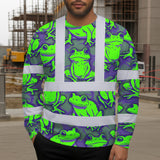 Hi Vis Long Sleeve Shirt Reflective Tapes Green Neon Violet Frog Custom Name Safety Workwear For Workers, Truckers, Operators