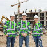 Hi Vis Long Sleeve Shirt Reflective Tapes Green Neon Violet Frog Custom Name Safety Workwear For Workers, Truckers, Operators