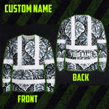 Hi Vis Long Sleeve Shirt Reflective Tapes Black Grey Flowers Custom Name Safety Workwear For Workers, Truckers, Operators