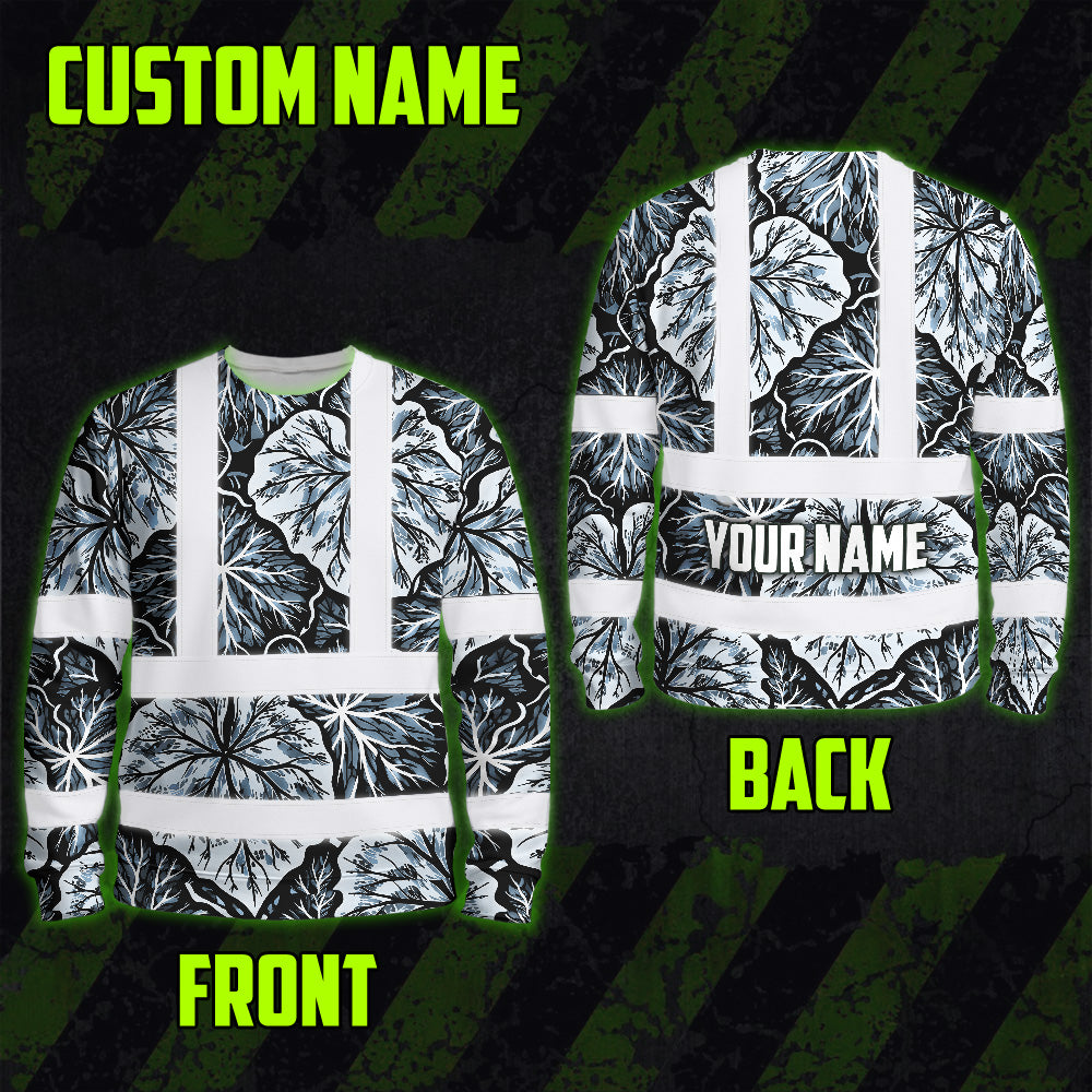 Hi Vis Long Sleeve Shirt Reflective Tapes Black Grey Flowers Custom Name Safety Workwear For Workers, Truckers, Operators