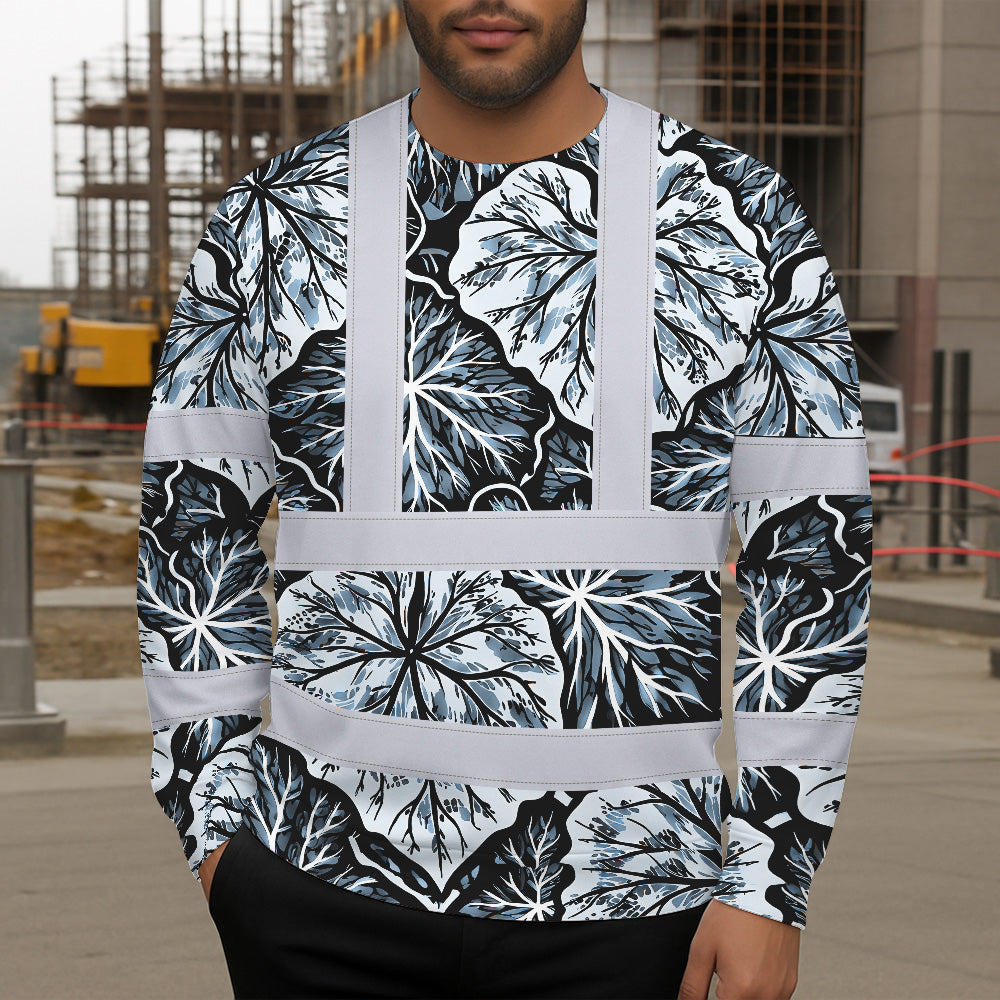 Hi Vis Long Sleeve Shirt Reflective Tapes Black Grey Flowers Custom Name Safety Workwear For Workers, Truckers, Operators