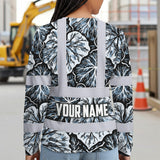 Hi Vis Long Sleeve Shirt Reflective Tapes Black Grey Flowers Custom Name Safety Workwear For Workers, Truckers, Operators