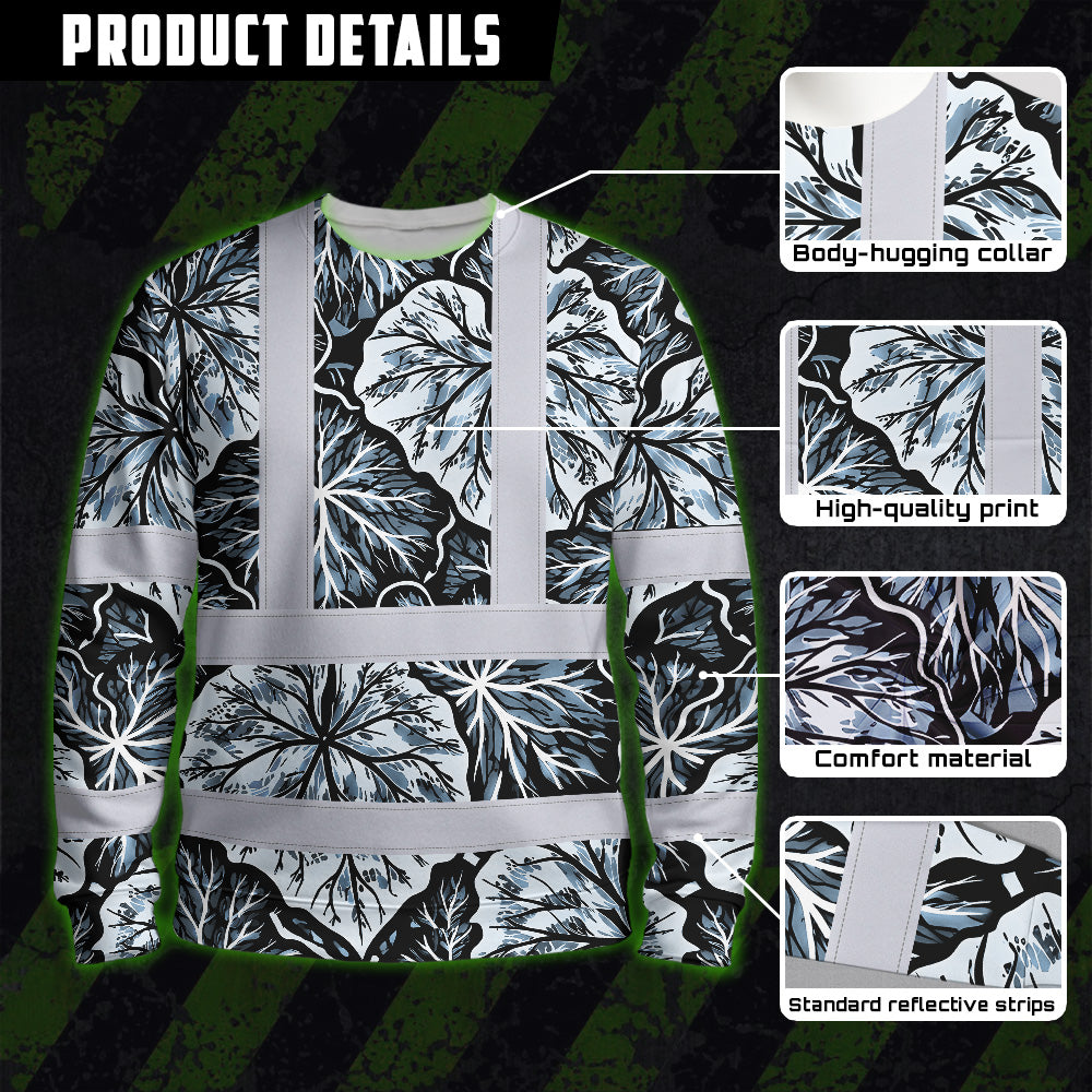 Hi Vis Long Sleeve Shirt Reflective Tapes Black Grey Flowers Custom Name Safety Workwear For Workers, Truckers, Operators