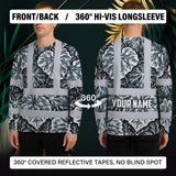 Hi Vis Long Sleeve Shirt Reflective Tapes Black Grey Flowers Custom Name Safety Workwear For Workers, Truckers, Operators