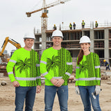 Hi Vis Long Sleeve Shirt Reflective Tapes Lime Neon Polynesian And Tree Custom Name Safety Workwear For Workers, Truckers, Operators