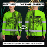 Hi Vis Long Sleeve Shirt Reflective Tapes Lime Neon Polynesian And Tree Custom Name Safety Workwear For Workers, Truckers, Operators