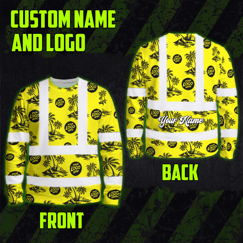 Hi Vis Long Sleeve  Reflective Tapes Yellow Neon And Black Flowers Custom Name And Logo Safety Workwear For Truckers, Operators, Company