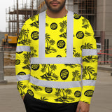 Hi Vis Long Sleeve  Reflective Tapes Yellow Neon And Black Flowers Custom Name And Logo Safety Workwear For Truckers, Operators, Company