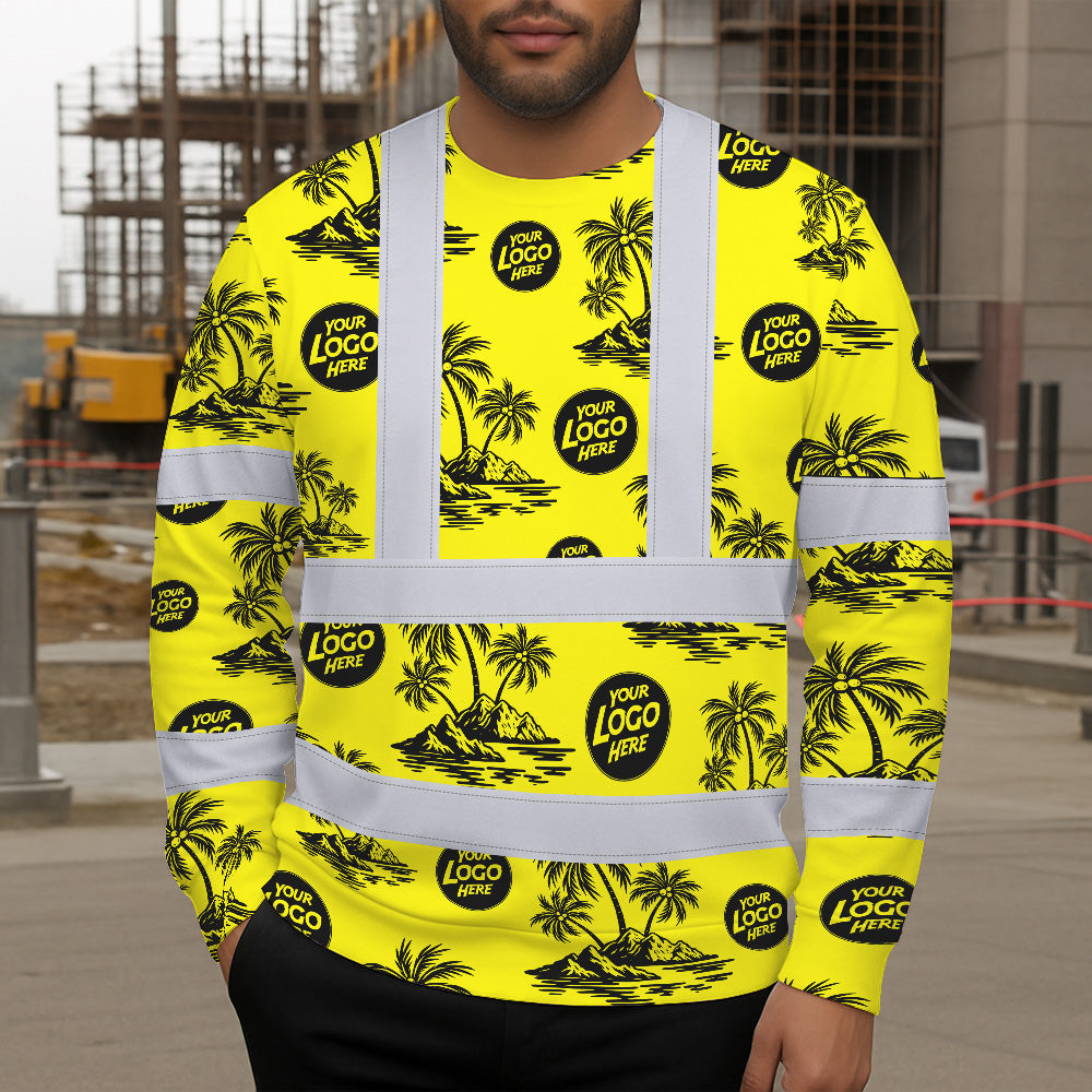 Hi Vis Long Sleeve  Reflective Tapes Yellow Neon And Black Flowers Custom Name And Logo Safety Workwear For Truckers, Operators, Company