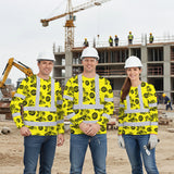 Hi Vis Long Sleeve  Reflective Tapes Yellow Neon And Black Flowers Custom Name And Logo Safety Workwear For Truckers, Operators, Company