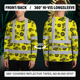 Hi Vis Long Sleeve  Reflective Tapes Yellow Neon And Black Flowers Custom Name And Logo Safety Workwear For Truckers, Operators, Company