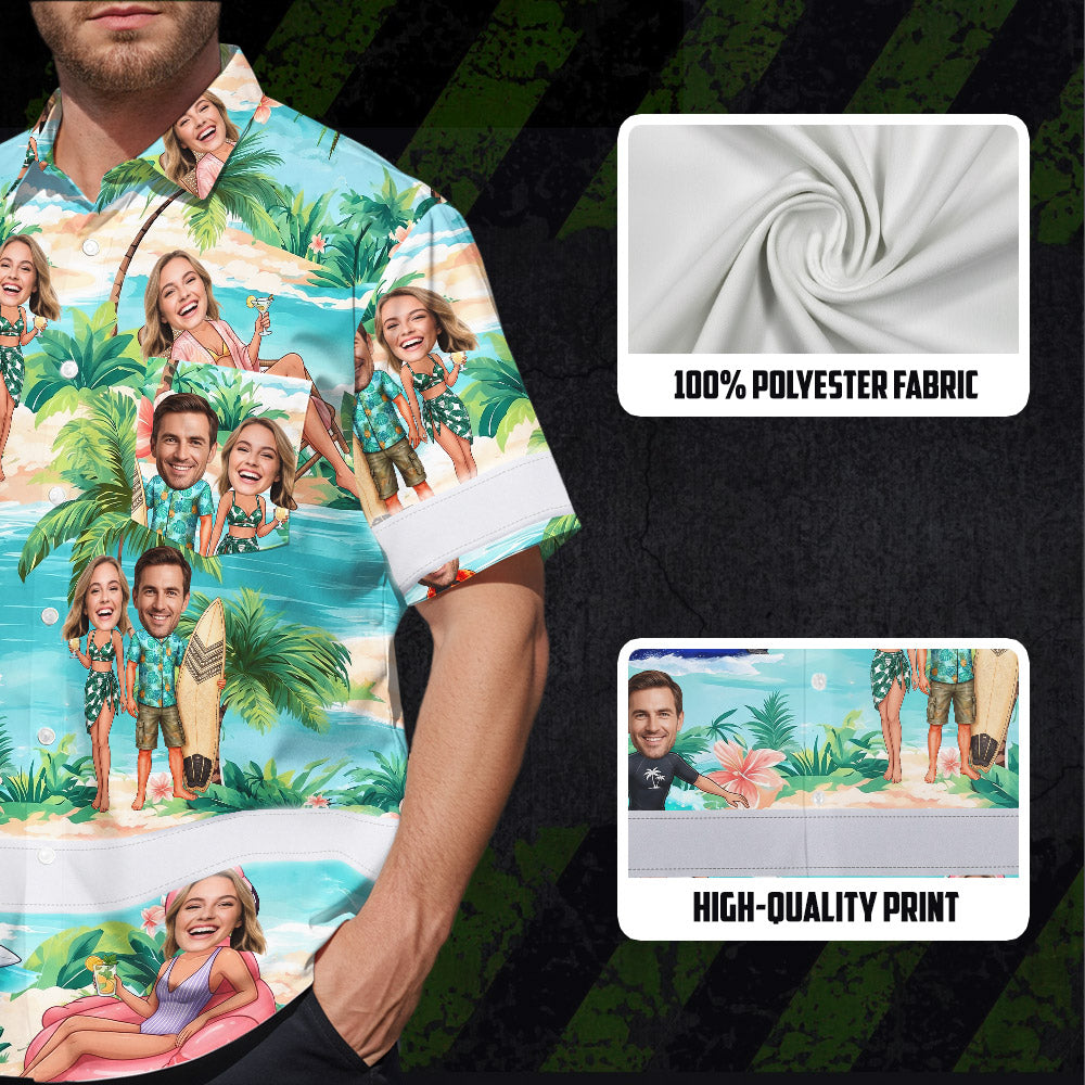 Hi Vis Hawaiian Shirt Reflective Tapes Funny Couple Beach Custom Name And Image Safety Workwear For Workers, Truckers, Operators